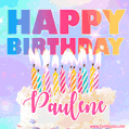 Animated Happy Birthday Cake with Name Paulene and Burning Candles