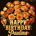 Beautiful bouquet of orange and red roses for Paulina, golden inscription and twinkling stars