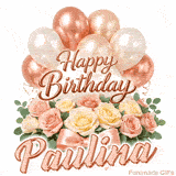 Happy Birthday Paulina animated greeting card with a gorgeous floral arrangement
