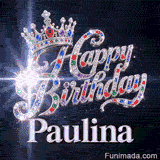 Festive digital animation with a jeweled silver tiara and shiny 3D letters, personalized with Paulina's name.