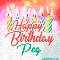 Happy Birthday GIF for Peg with Birthday Cake and Lit Candles