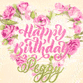 Pink rose heart shaped bouquet - Happy Birthday Card for Peggy