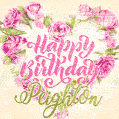 Pink rose heart shaped bouquet - Happy Birthday Card for Peighton