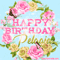 Beautiful Birthday Flowers Card for Pelagia with Glitter Animated Butterflies