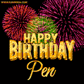 Wishing You A Happy Birthday, Pen! Best fireworks GIF animated greeting card.
