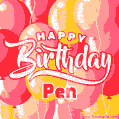 Happy Birthday Pen - Colorful Animated Floating Balloons Birthday Card