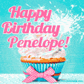Happy Birthday Penelope! Elegang Sparkling Cupcake GIF Image.