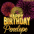 Wishing You A Happy Birthday, Penelope! Best fireworks GIF animated greeting card.