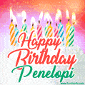 Happy Birthday GIF for Penelopi with Birthday Cake and Lit Candles