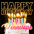Pennelope - Animated Happy Birthday Cake GIF Image for WhatsApp