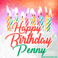 Happy Birthday GIF for Penny with Birthday Cake and Lit Candles