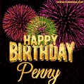 Wishing You A Happy Birthday, Penny! Best fireworks GIF animated greeting card.