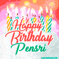 Happy Birthday GIF for Pensri with Birthday Cake and Lit Candles