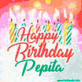Happy Birthday GIF for Pepita with Birthday Cake and Lit Candles