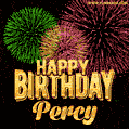 Wishing You A Happy Birthday, Percy! Best fireworks GIF animated greeting card.