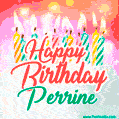 Happy Birthday GIF for Perrine with Birthday Cake and Lit Candles