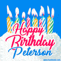 Happy Birthday GIF for Peterson with Birthday Cake and Lit Candles