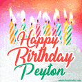 Happy Birthday GIF for Peyton with Birthday Cake and Lit Candles