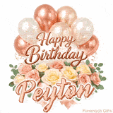 Beautiful pink and peach roses with gently moving Happy Birthday Peyton text