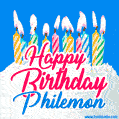 Happy Birthday GIF for Philemon with Birthday Cake and Lit Candles