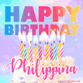 Animated Happy Birthday Cake with Name Philippina and Burning Candles