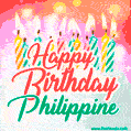 Happy Birthday GIF for Philippine with Birthday Cake and Lit Candles