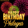 Wishing You A Happy Birthday, Philogea! Best fireworks GIF animated greeting card.