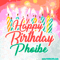 Happy Birthday GIF for Phoibe with Birthday Cake and Lit Candles