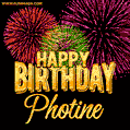 Wishing You A Happy Birthday, Photine! Best fireworks GIF animated greeting card.