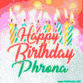 Happy Birthday GIF for Phrona with Birthday Cake and Lit Candles