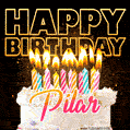 Pilar - Animated Happy Birthday Cake GIF Image for WhatsApp