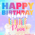 Animated Happy Birthday Cake with Name Pina and Burning Candles