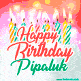 Happy Birthday GIF for Pipaluk with Birthday Cake and Lit Candles