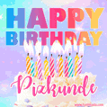 Animated Happy Birthday Cake with Name Pizkunde and Burning Candles