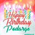 Happy Birthday GIF for Podarge with Birthday Cake and Lit Candles