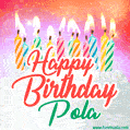 Happy Birthday GIF for Pola with Birthday Cake and Lit Candles
