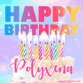 Animated Happy Birthday Cake with Name Polyxena and Burning Candles