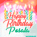 Happy Birthday GIF for Posala with Birthday Cake and Lit Candles