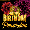 Wishing You A Happy Birthday, Pourasdan! Best fireworks GIF animated greeting card.