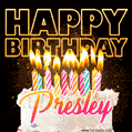 Presley - Animated Happy Birthday Cake GIF for WhatsApp