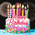 Amazing Animated GIF Image for Presley with Birthday Cake and Fireworks