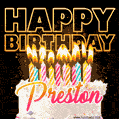 Preston - Animated Happy Birthday Cake GIF for WhatsApp