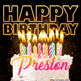 Preston - Animated Happy Birthday Cake GIF Image for WhatsApp