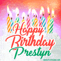 Happy Birthday GIF for Prestyn with Birthday Cake and Lit Candles