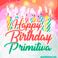 Happy Birthday GIF for Primitiva with Birthday Cake and Lit Candles