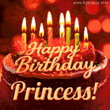 Beautifully decorated red velvet berry birthday cake with vibrant fruits and a glowing 'Princess' name, adding a touch of sweetness and sparkle.