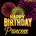 Wishing You A Happy Birthday, Princess! Best fireworks GIF animated greeting card.