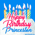 Happy Birthday GIF for Princeston with Birthday Cake and Lit Candles