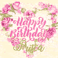 Pink rose heart shaped bouquet - Happy Birthday Card for Prisca