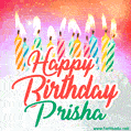 Happy Birthday GIF for Prisha with Birthday Cake and Lit Candles